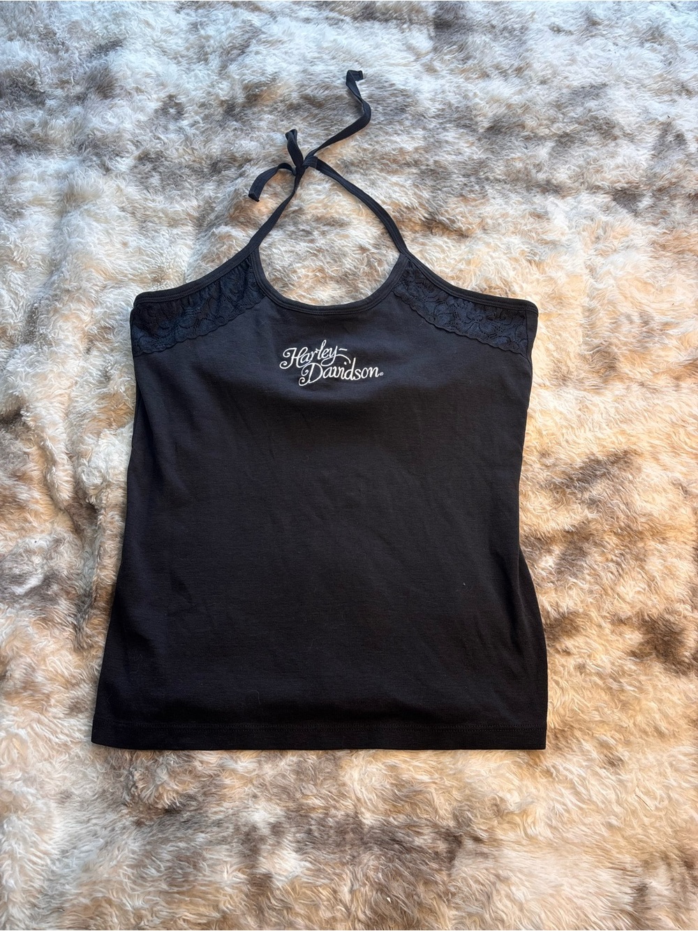 Rare Vintage Y2K Harley-Davidson Black Halter Top with White Logo